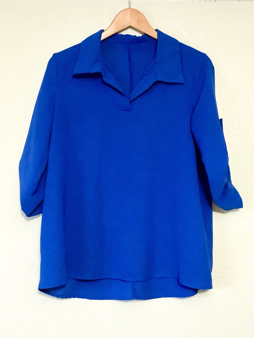 SHEIN Bold Blue V-Neck Collared Blouse
